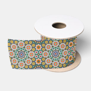 Moroccan Mosaic Traditional Boho Pattern Satin Ribbon