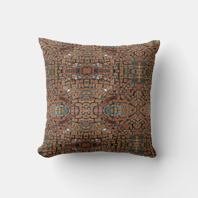 Moroccan mosaic yellow brown geometric art  throw pillow (Front)