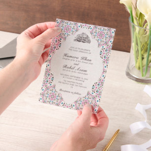 Moroccan Motif Jewel Lattice Islamic Foil Invitati Vellum Invitations