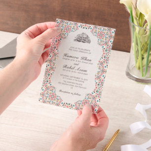 Moroccan Motif Jewel Lattice Islamic Foil Invitati Vellum Invitations
