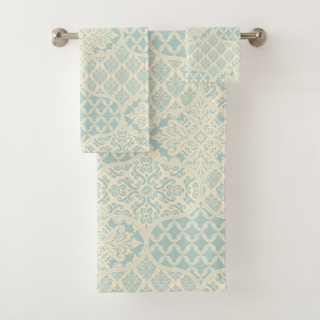 Moroccan Onion Pattern in Glacier Blue and Cream Bath Towel Set (Insitu)