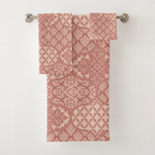Moroccan Onion Pattern in Terra-Cotta and Linen Bath Towel Set
