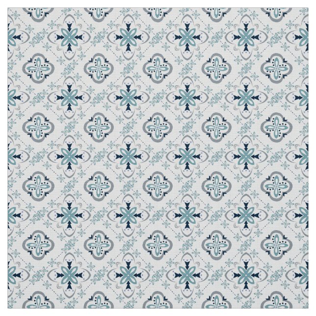Moroccan ornaments blue cream ethnic stylish East Fabric (Swatch)