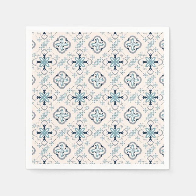 Moroccan ornaments blue cream ethnic stylish East Napkin (Front)