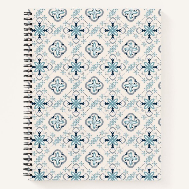 Moroccan ornaments blue cream ethnic stylish East Notebook (Front)