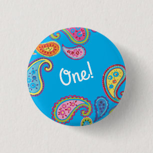 Moroccan Paisley Boho Kids Birthday Party 1 Inch Round Button