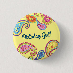 Moroccan Paisley Boho Kids Birthday Party 1 Inch Round Button