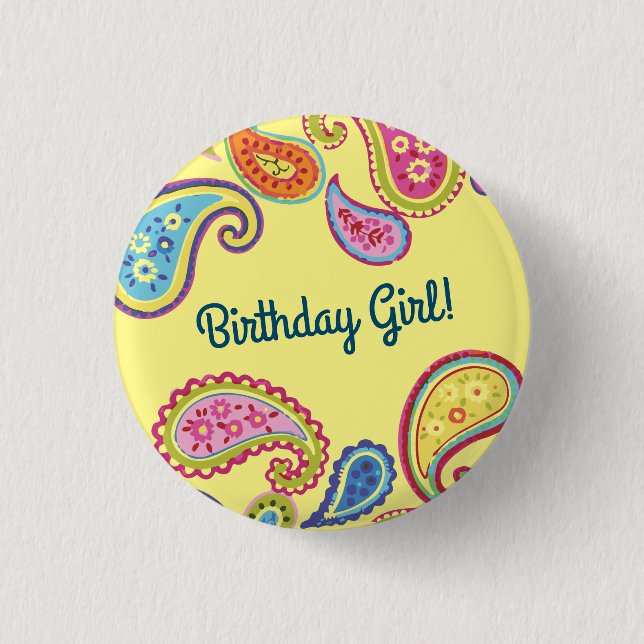 Moroccan Paisley Boho Kids Birthday Party 1 Inch Round Button (Front)