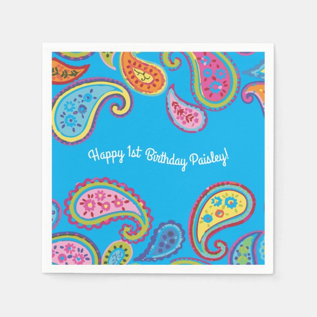 Moroccan Paisley Cute Boho Birthday Party Napkin (Front)