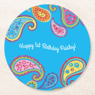 Moroccan Paisley Cute Boho Birthday Party Round Paper Coaster