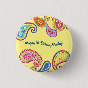 Moroccan Paisley Cute Colourful Birthday Party 1 Inch Round Button