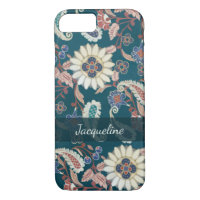 Moroccan Paisley Floral Leaf Pattern Peacock Blue
