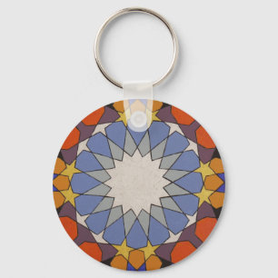 Moroccan Pattern Blue Orange Keychain