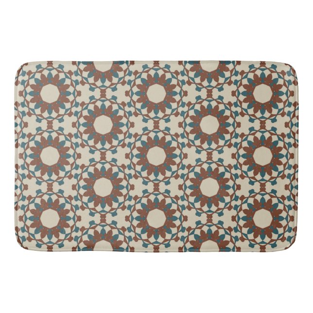 Moroccan pattern (brown and blue) bath mat (Front)