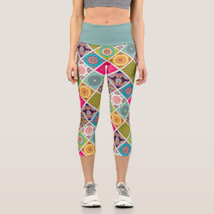 Moroccan pattern colourful funky art capri leggings