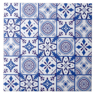 Moroccan Pattern in Blue, White, & Black Tile