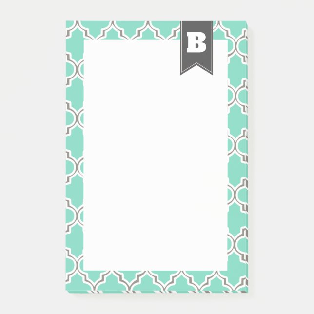 Moroccan Pattern in Seafoam Personalized Post-it Notes (Front)