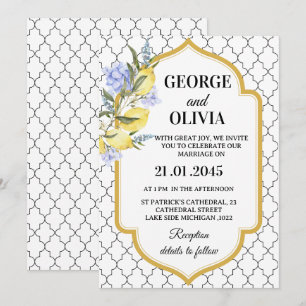 Moroccan Pattern Mediterranean Lemon Wedding Invitation
