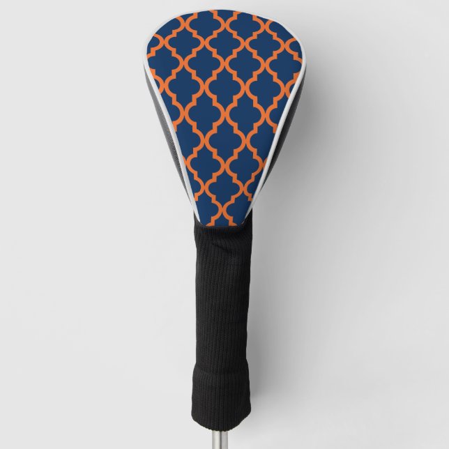 Moroccan Pattern - Navy Blue & Orange Golf Head Cover (Front)