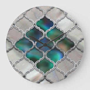 Moroccan pattern on the pearl and colour shell large clock