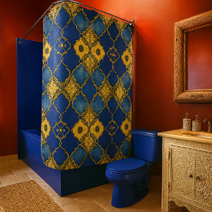 Moroccan Pattern Quatrefoils Cobalt Blue Gold