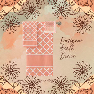 Moroccan Peach Pink Blush and White Bath Towel Set
