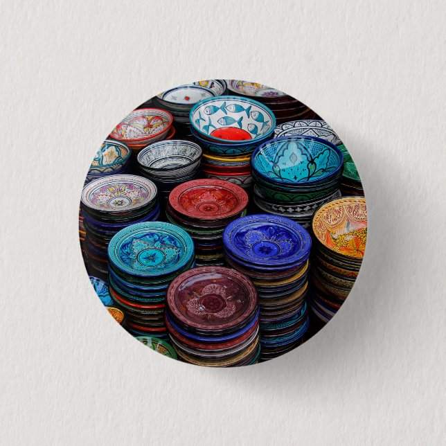 Moroccan Plates At Market 1 Inch Round Button (Front)