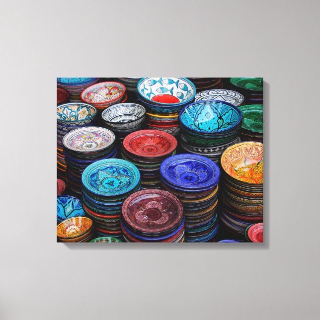 Moroccan Plates At Market Canvas Print (Front)