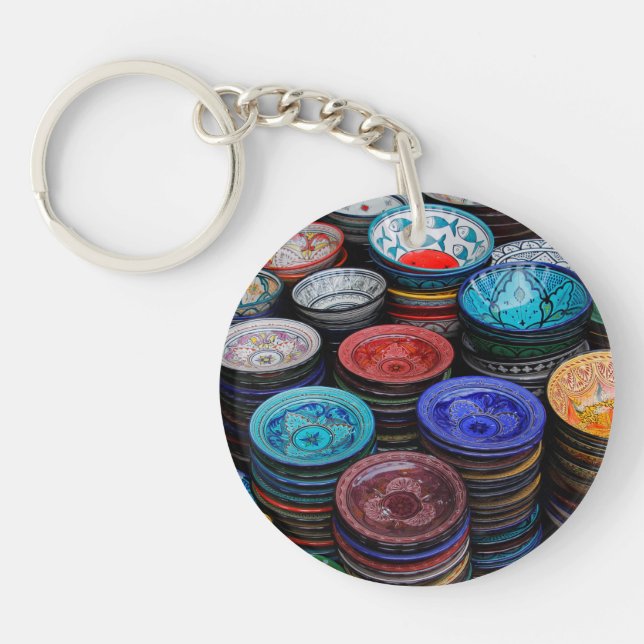 Moroccan Plates At Market Keychain (Front)