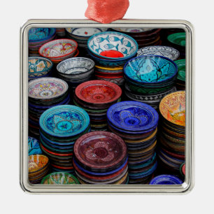 Moroccan Plates At Market Metal Ornament