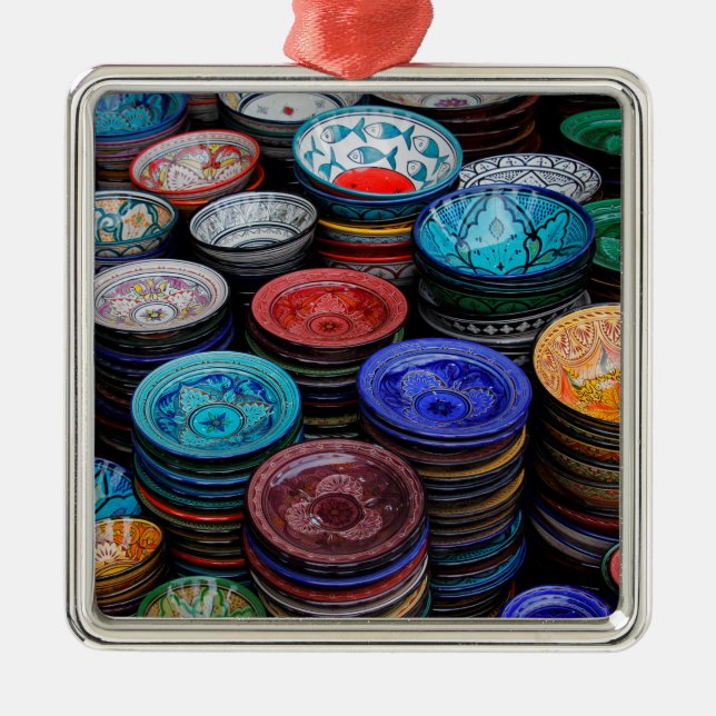 Moroccan Plates At Market Metal Ornament (Front)