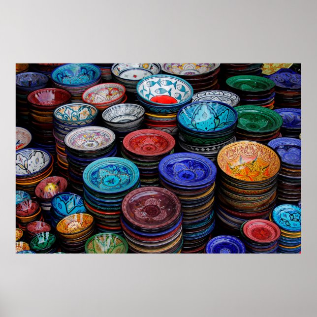 Moroccan Plates At Market Poster (Front)