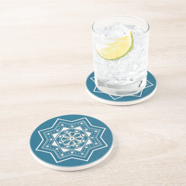Moroccan Portuguese Blue Azulejos Tile Pattern Coaster (Side)