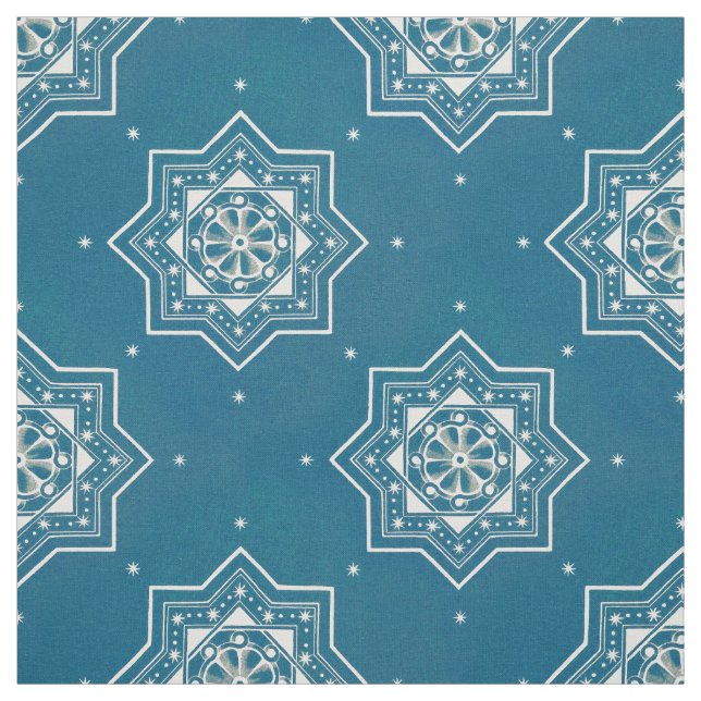 Moroccan Portuguese Blue Azulejos Tile Pattern Fabric (Swatch)