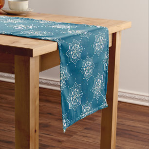 Moroccan Portuguese Blue Azulejos Tile Pattern Short Table Runner