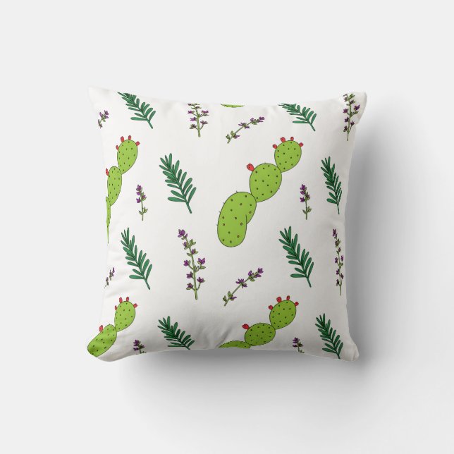 Moroccan Prickly Pear Cactus Pattern Throw Pillow (Front)