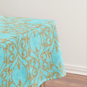 Moroccan Print flourish turquoise aqua gold Tablecloth