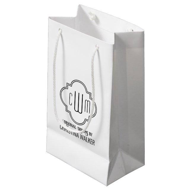 Moroccan Quatrefoil 3 Initial Business Packaging  Small Gift Bag (Front Angled)