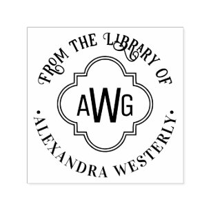 Moroccan Quatrefoil 3 Initial Library Book Name Self-inking Stamp