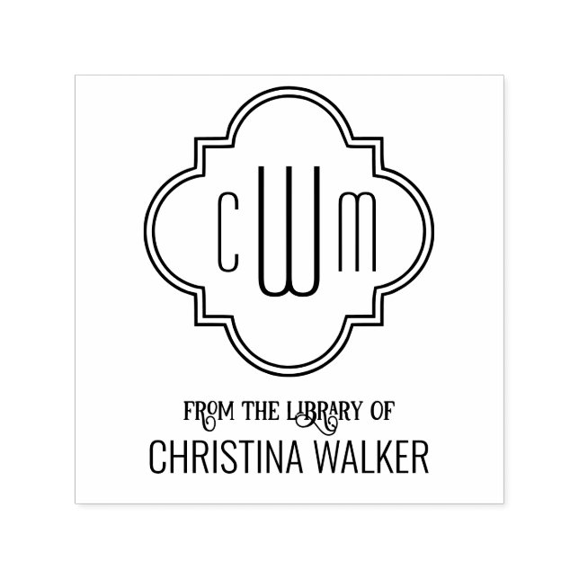 Moroccan Quatrefoil 3 Initial Name #2 Library Book Self-inking Stamp (Design)