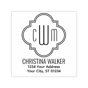 Moroccan Quatrefoil 3 Initial Name # Ret Address  Self-inking Stamp
