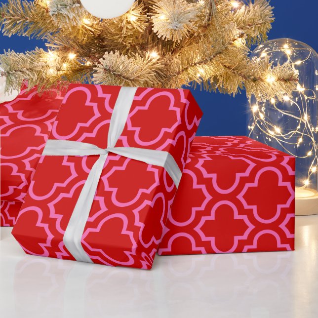 Moroccan Quatrefoil #6 DIY Colours Red Hot Pink Wrapping Paper (Holidays)
