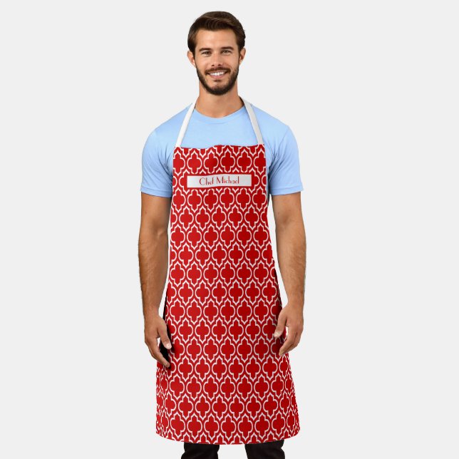 Moroccan Quatrefoil #7 DIY Colours White Red SV Apron (Worn)