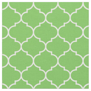 Moroccan Quatrefoil Green Flash & White Fabric