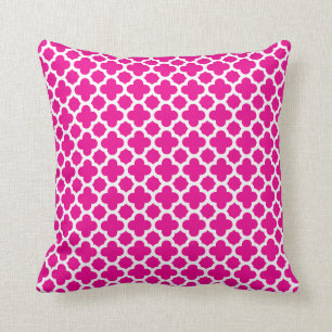 Moroccan Quatrefoil Pattern Hot Pink Throw Pillow