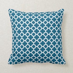 Moroccan Quatrefoil Pattern in Teal Throw Pillow