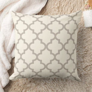 Moroccan Quatrefoil Pattern   Ivory and Taupe Throw Pillow