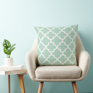 Moroccan Quatrefoil Pattern   Mint Green Throw Pillow