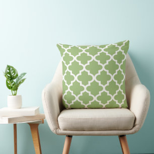 Moroccan Quatrefoil Pattern   Olive Green Throw Pillow