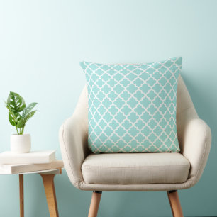 Moroccan Quatrefoil Pattern Pillow   Aqua Blue